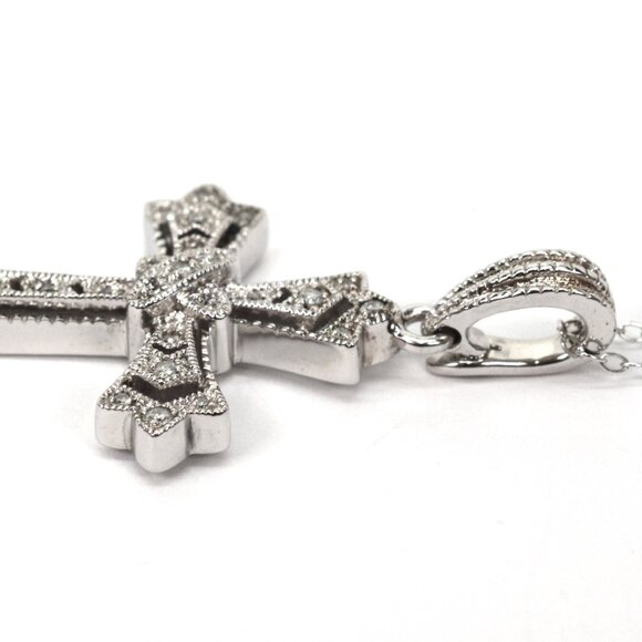 Sterling Silver Cross w Pave Cubic Zirconia on 18" Chain - Picture 6 of 6